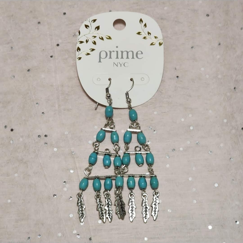 Blue and Silver Chandelier Earrings with Tiered Design